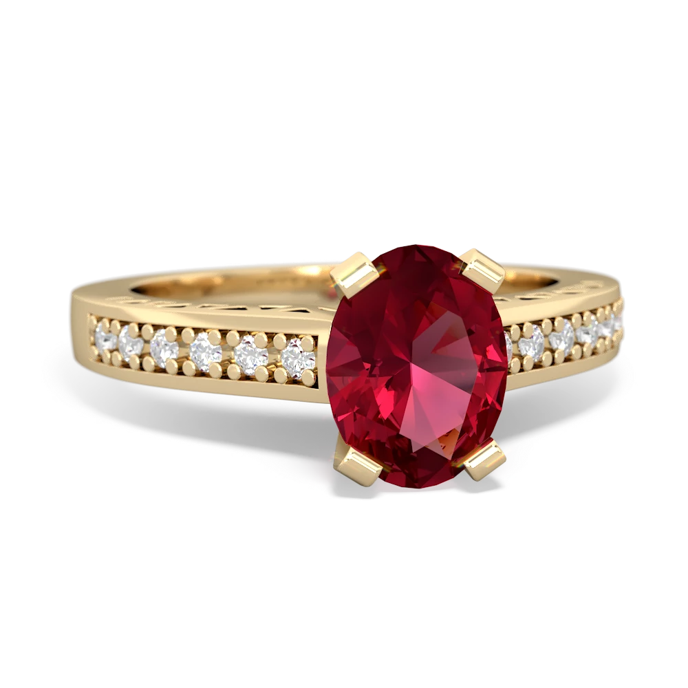 Lab Ruby Art Deco Engagement 8X6mm Oval 14K Yellow Gold ring R26358VL