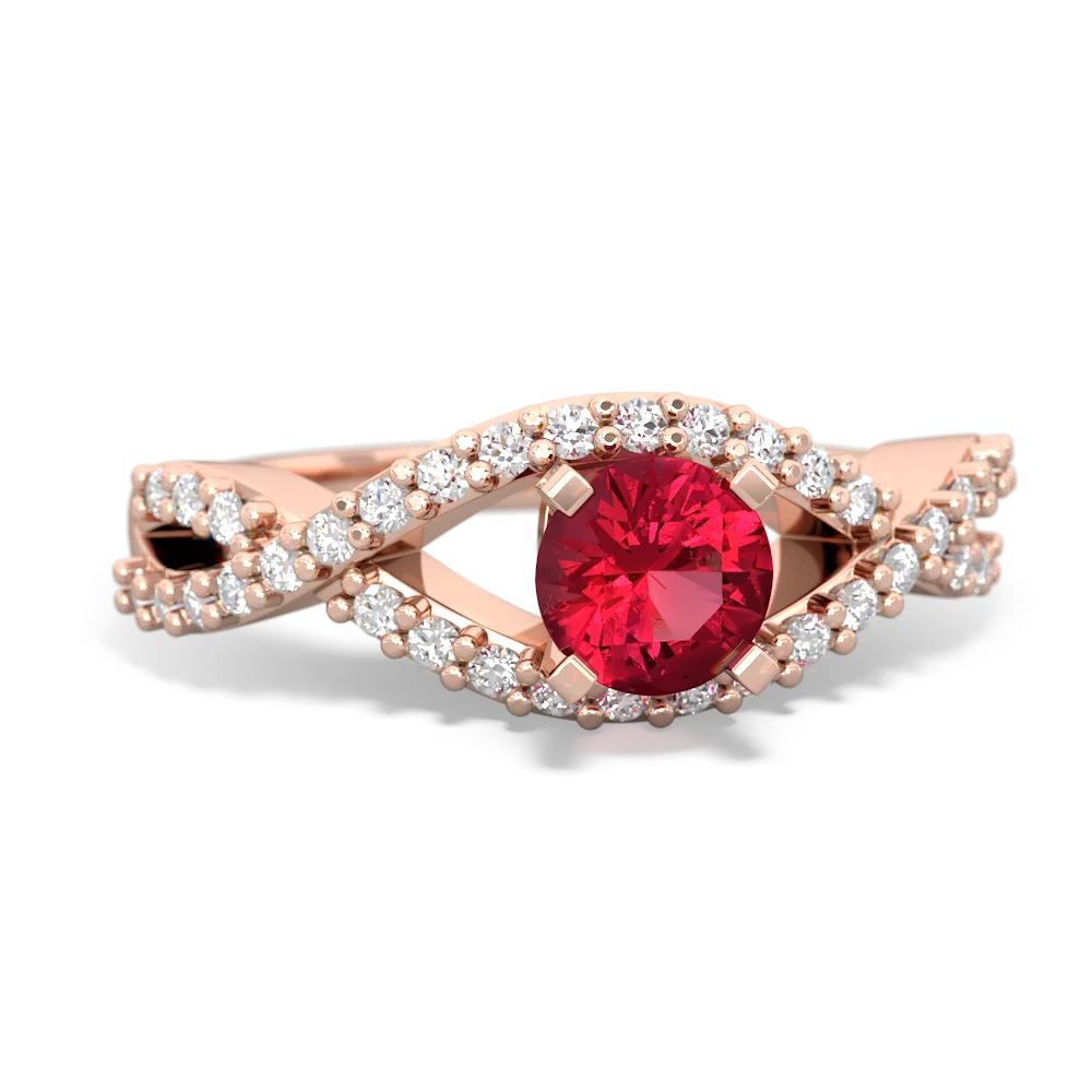 Lab Ruby Diamond Twist 5Mm Round Engagment  14K Rose Gold ring R26405RD