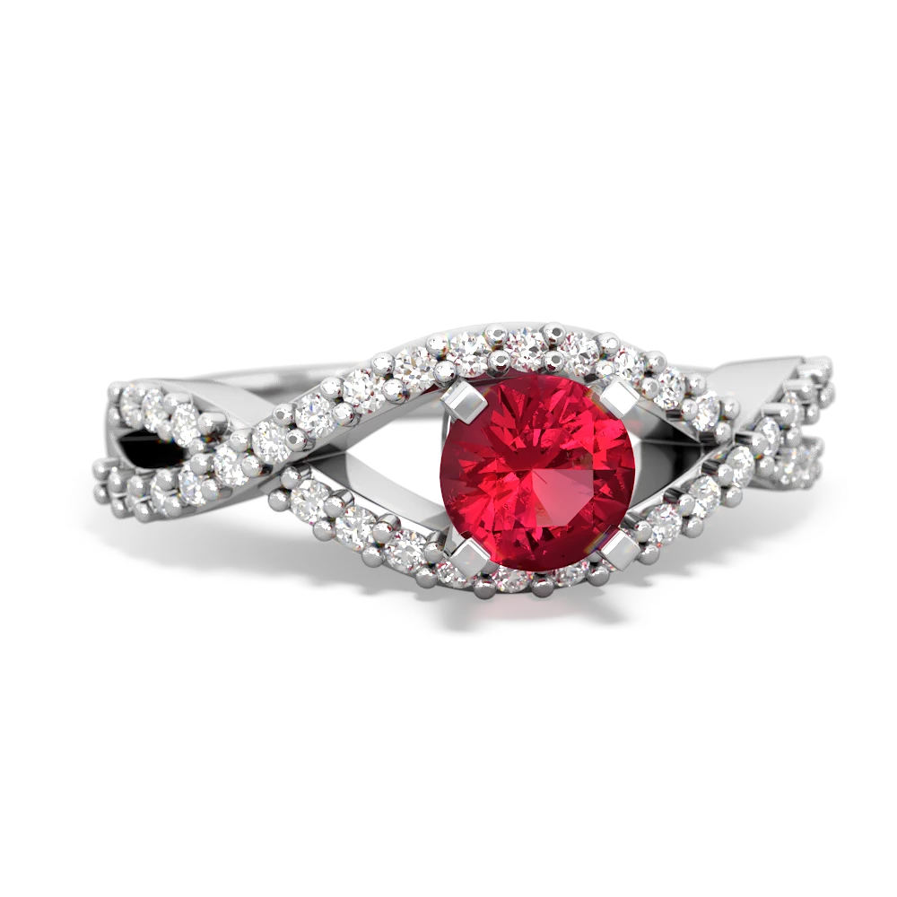 Lab Ruby Diamond Twist 5Mm Round Engagment  14K White Gold ring R26405RD