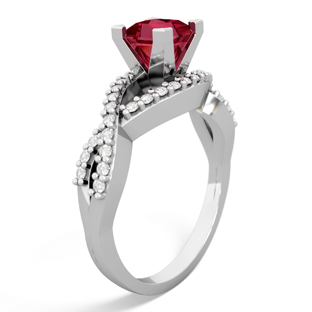 Lab Ruby Diamond Twist 5Mm Square Engagment  14K White Gold ring R26405SQ