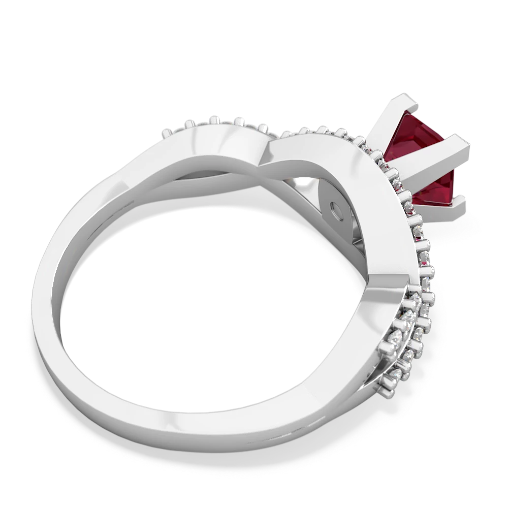 Lab Ruby Diamond Twist 5Mm Square Engagment  14K White Gold ring R26405SQ