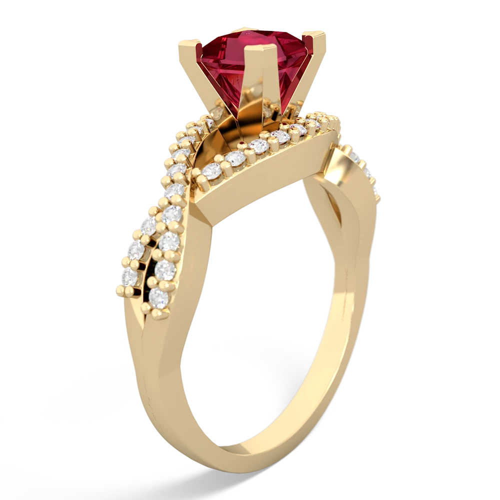 Lab Ruby Diamond Twist 5Mm Square Engagment  14K Yellow Gold ring R26405SQ