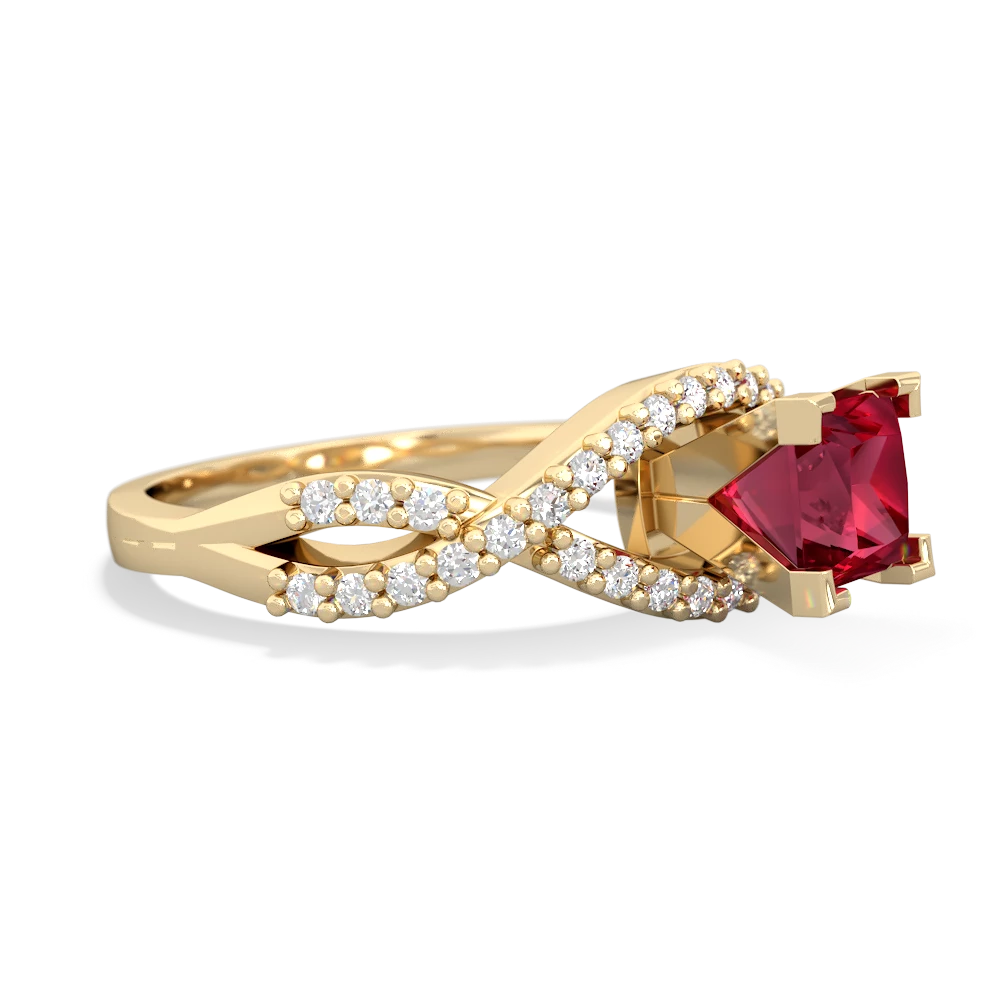 Lab Ruby Diamond Twist 5Mm Square Engagment  14K Yellow Gold ring R26405SQ