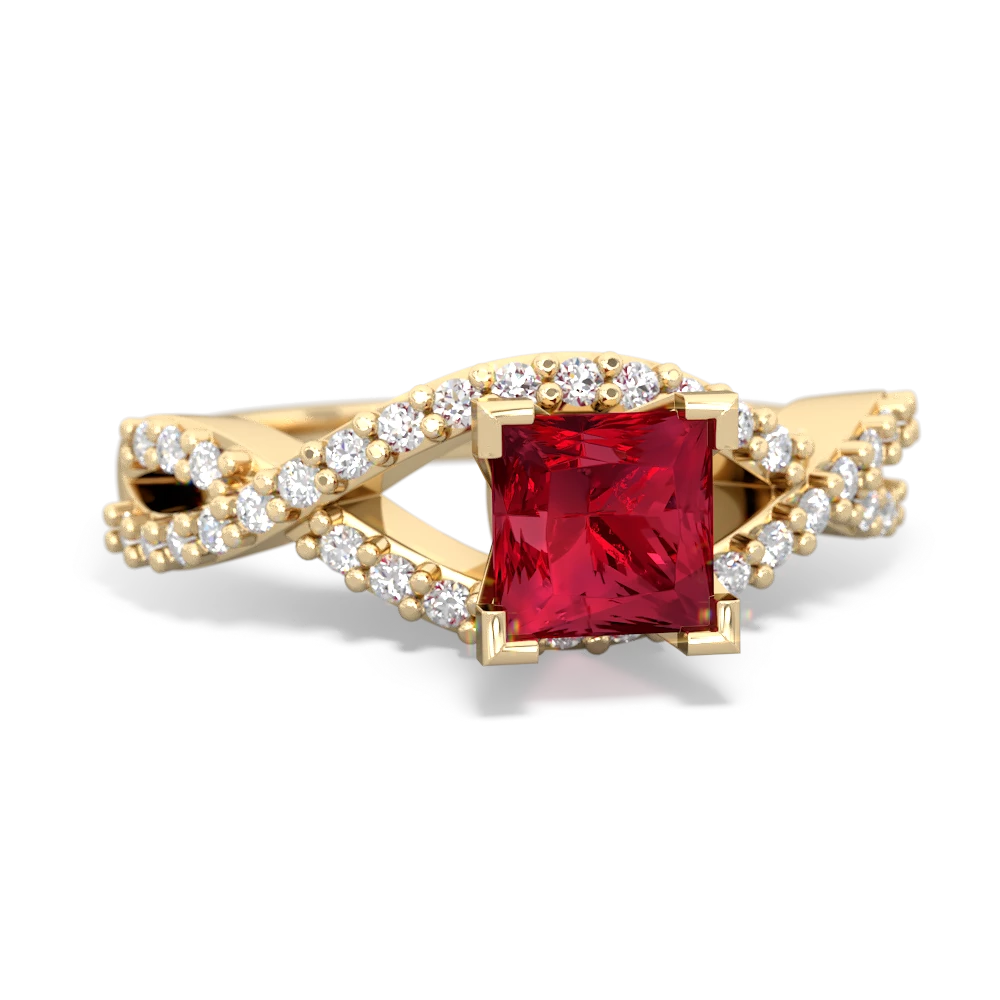 Lab Ruby Diamond Twist 5Mm Square Engagment  14K Yellow Gold ring R26405SQ