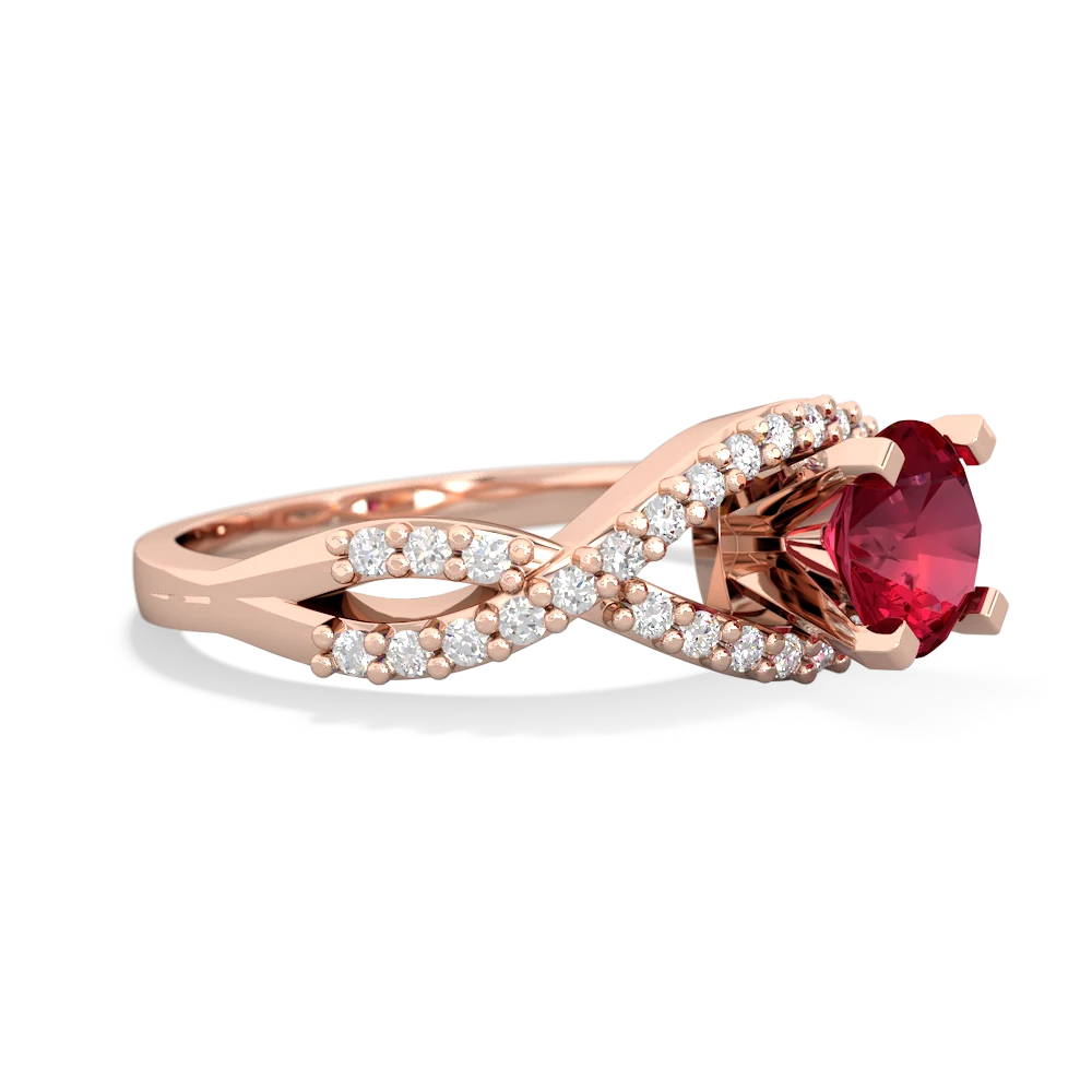 Lab Ruby Diamond Twist 6Mm Round Engagment  14K Rose Gold ring R26406RD