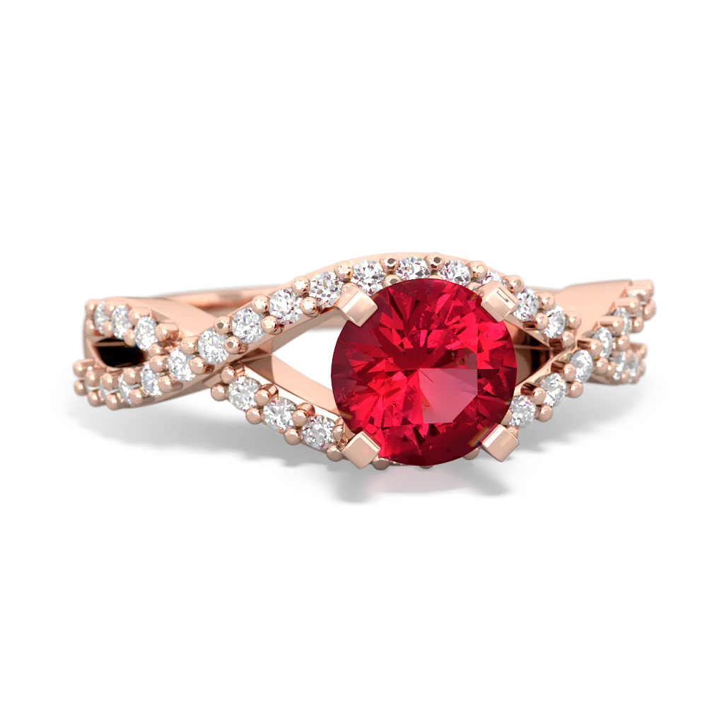 Lab Ruby Diamond Twist 6Mm Round Engagment  14K Rose Gold ring R26406RD