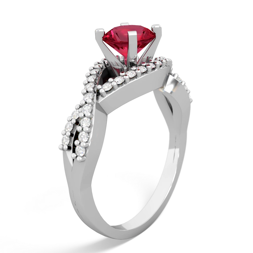 Lab Ruby Diamond Twist 6Mm Round Engagment  14K White Gold ring R26406RD