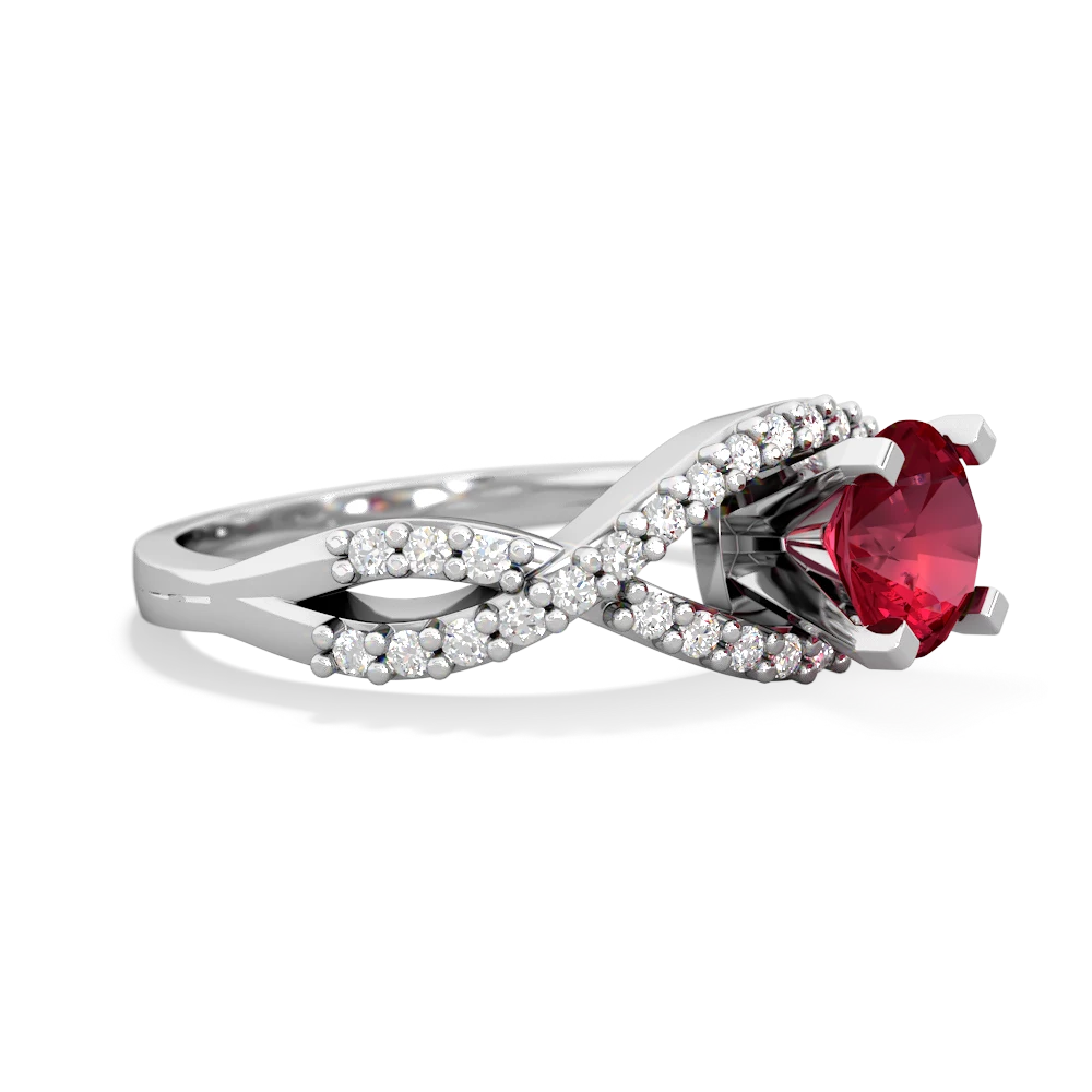 Lab Ruby Diamond Twist 6Mm Round Engagment  14K White Gold ring R26406RD