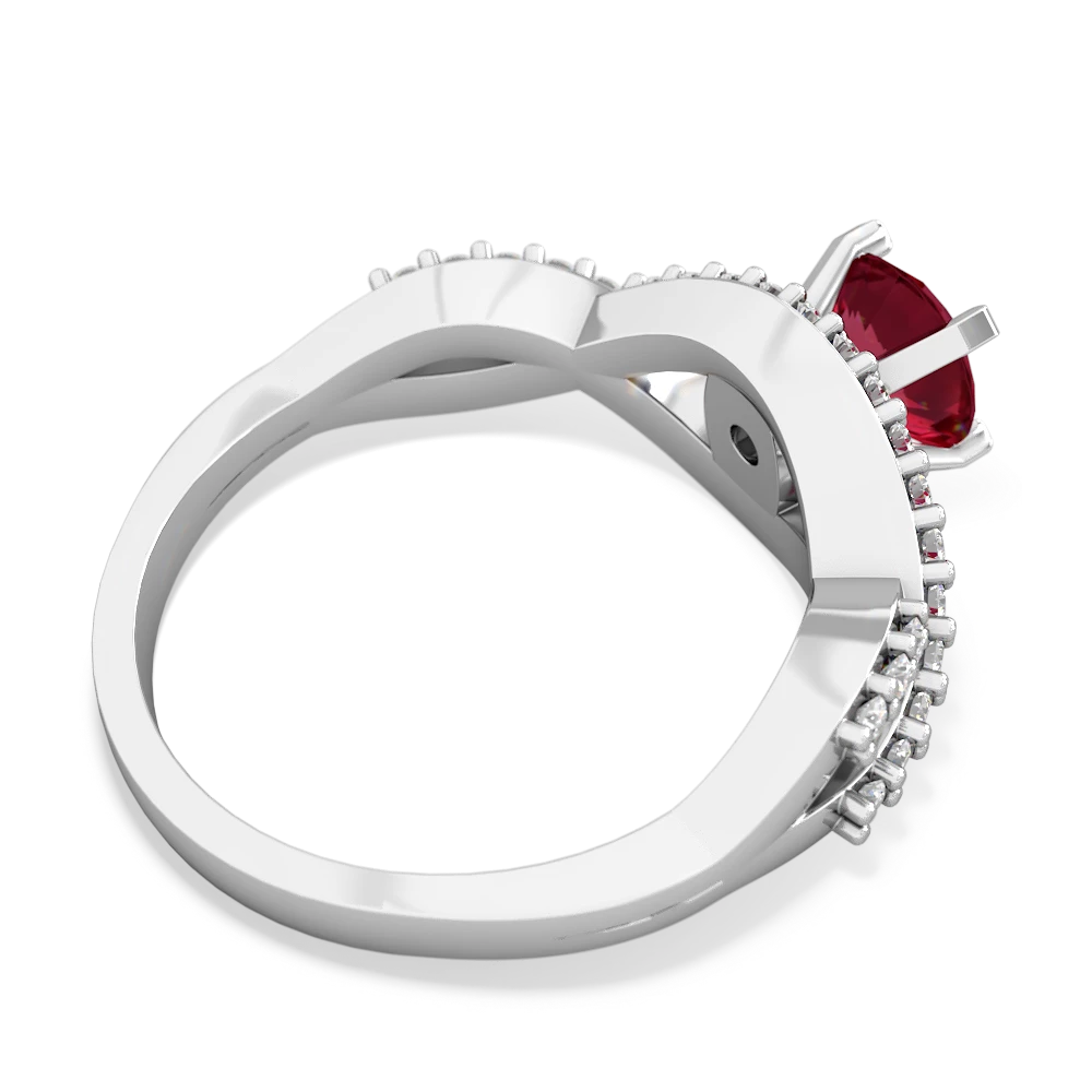 Lab Ruby Diamond Twist 6Mm Round Engagment  14K White Gold ring R26406RD