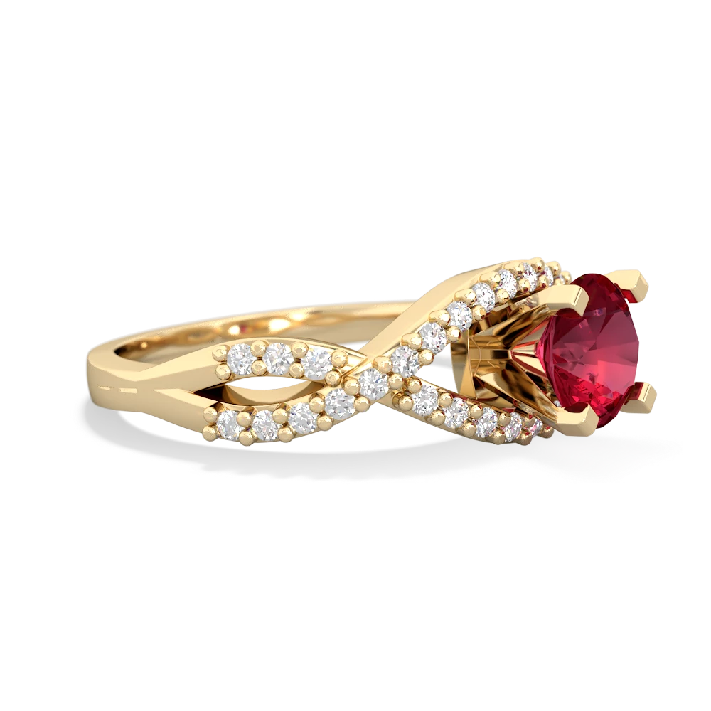 Lab Ruby Diamond Twist 6Mm Round Engagment  14K Yellow Gold ring R26406RD