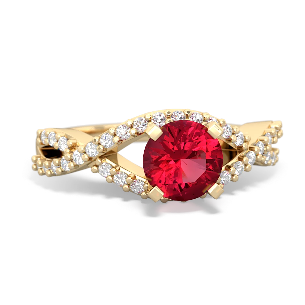 Lab Ruby Diamond Twist 6Mm Round Engagment  14K Yellow Gold ring R26406RD