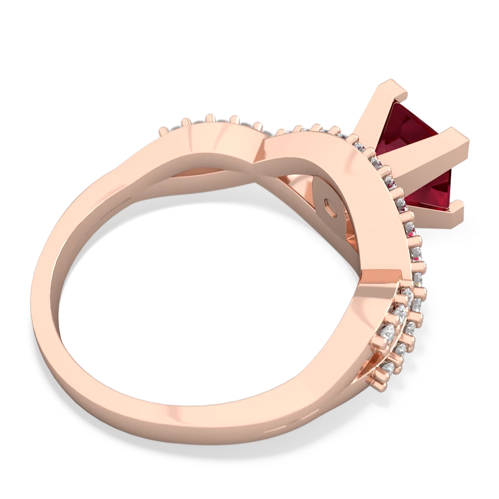 Lab Ruby Diamond Twist 6Mm Princess Engagment  14K Rose Gold ring R26406SQ