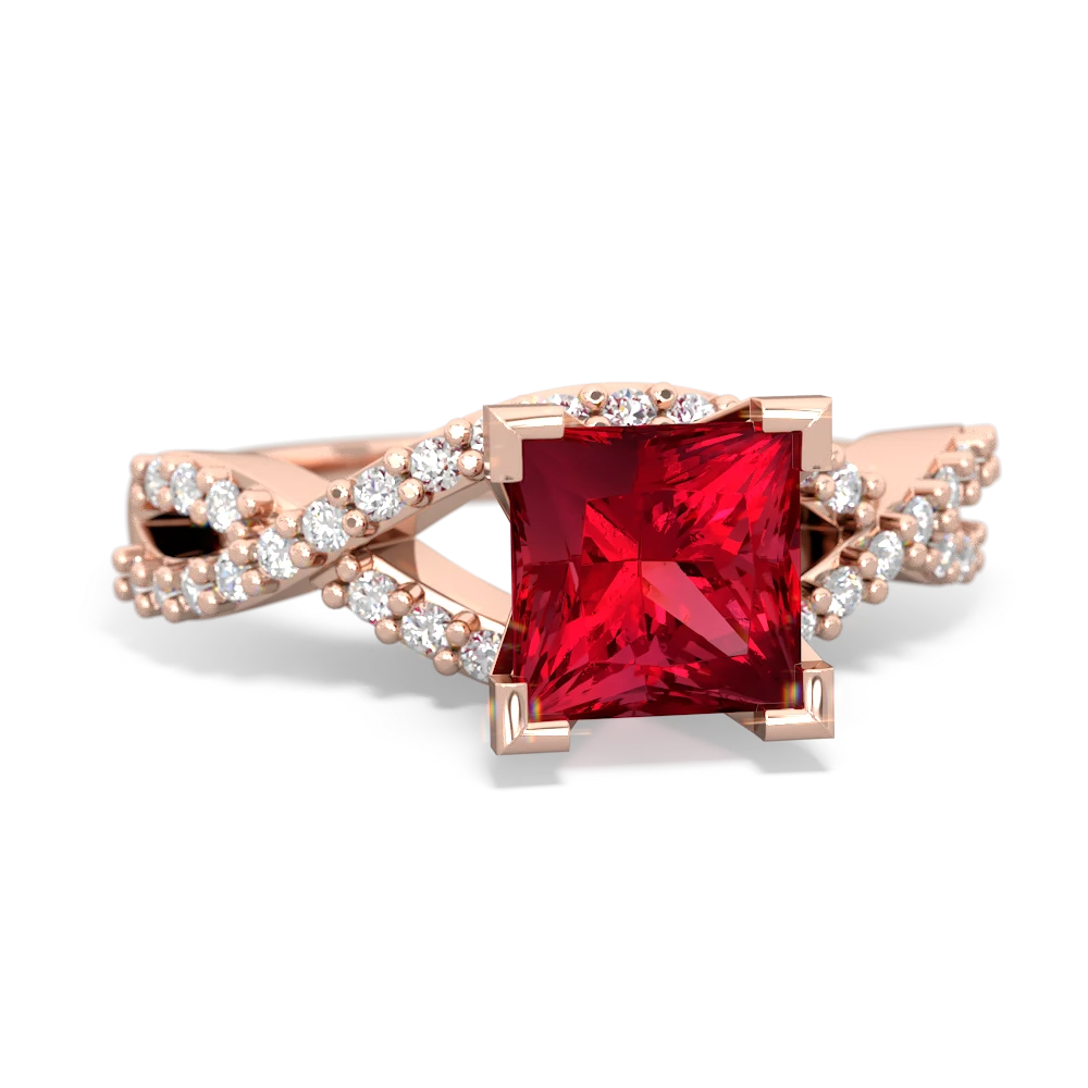 Lab Ruby Diamond Twist 6Mm Princess Engagment  14K Rose Gold ring R26406SQ