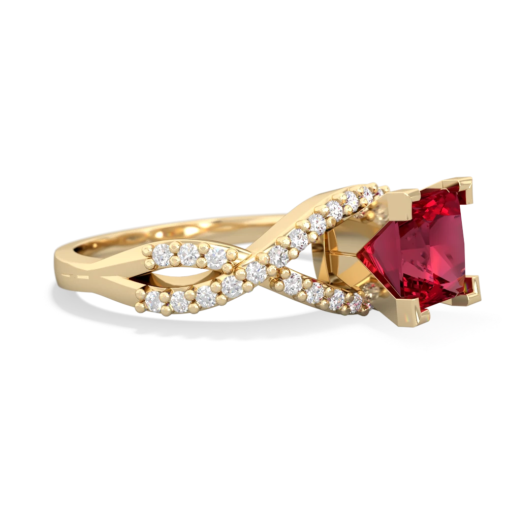 Lab Ruby Diamond Twist 6Mm Princess Engagment  14K Yellow Gold ring R26406SQ