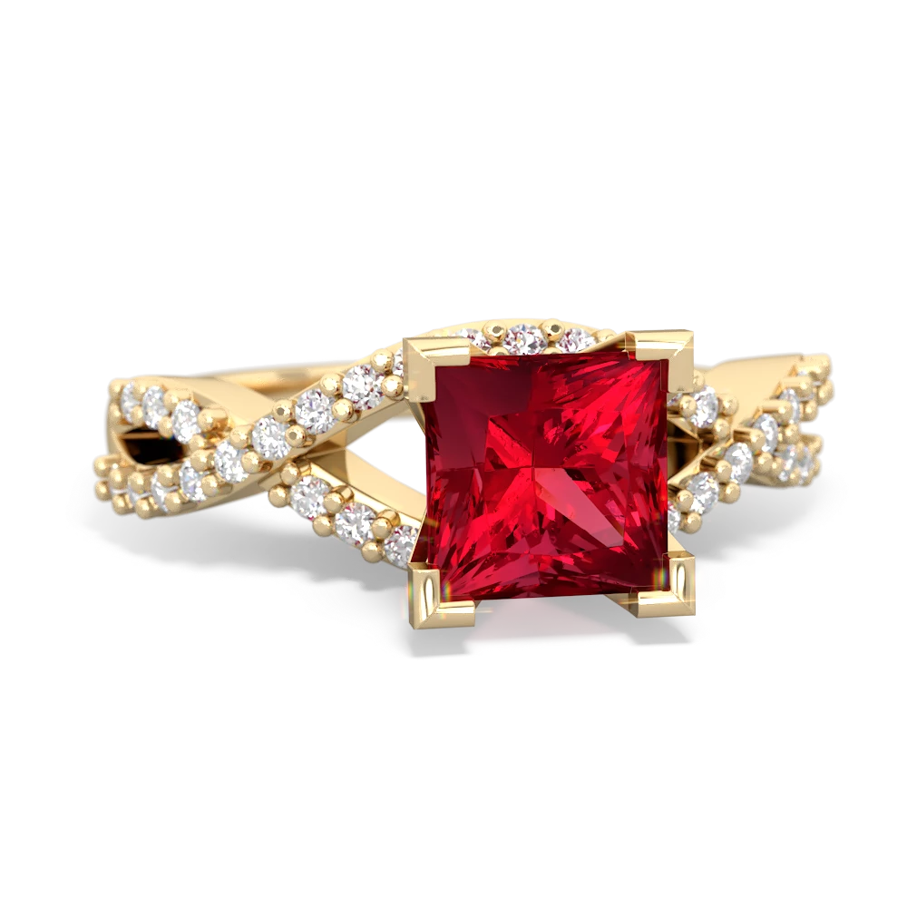 Lab Ruby Diamond Twist 6Mm Princess Engagment  14K Yellow Gold ring R26406SQ