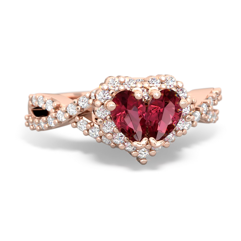 Lab Ruby Diamond Twist 'One Heart' 14K Rose Gold ring R2640HRT