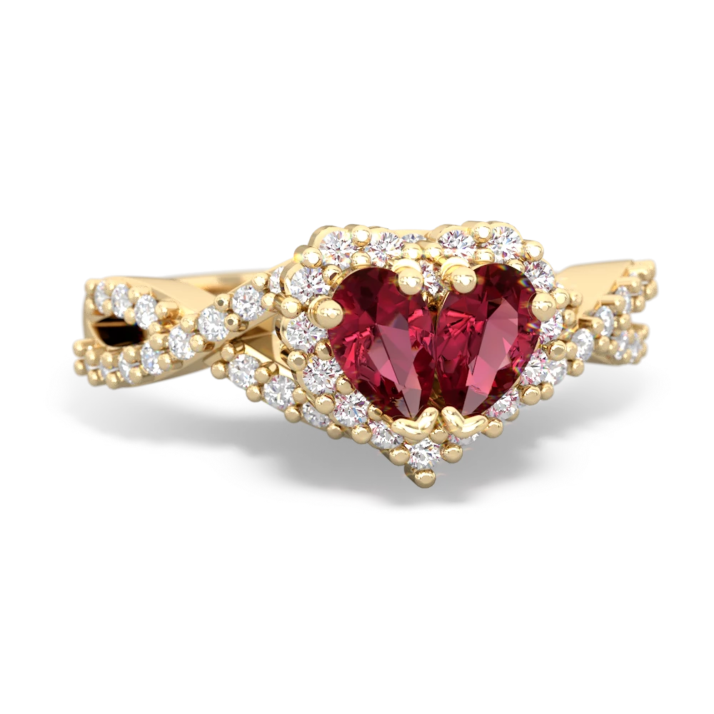 Lab Ruby Diamond Twist 'One Heart' 14K Yellow Gold ring R2640HRT