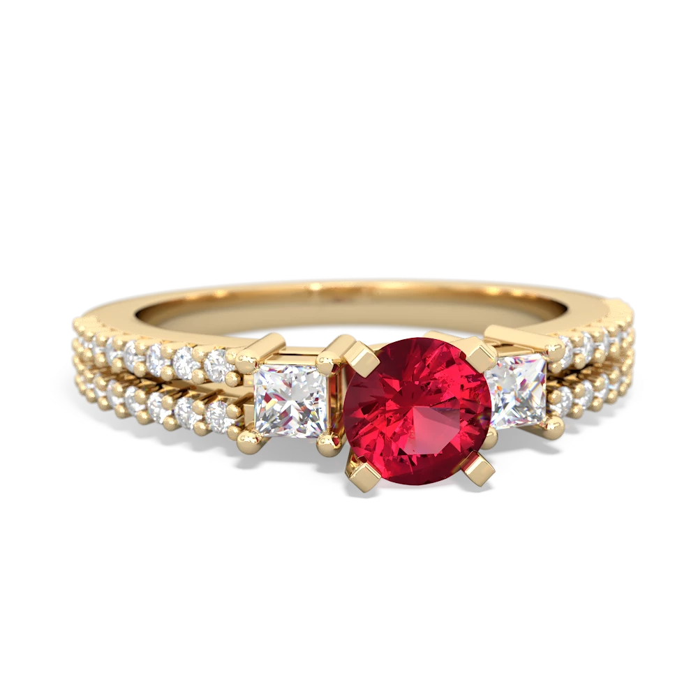 Lab Ruby Classic 5Mm Round Engagement 14K Yellow Gold ring R26435RD