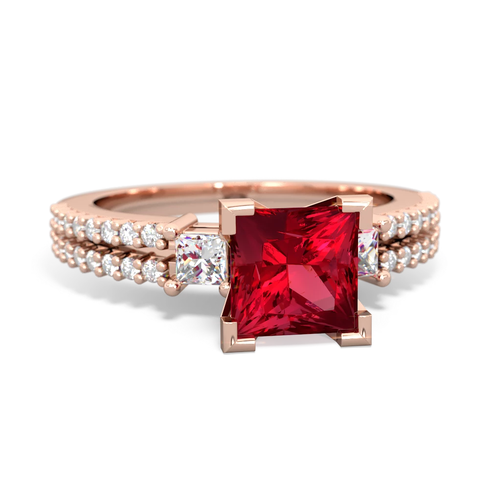 Lab Ruby Classic 6Mm Princess Engagement 14K Rose Gold ring R26436SQ