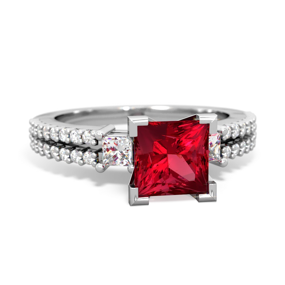 Lab Ruby Classic 6Mm Princess Engagement 14K White Gold ring R26436SQ