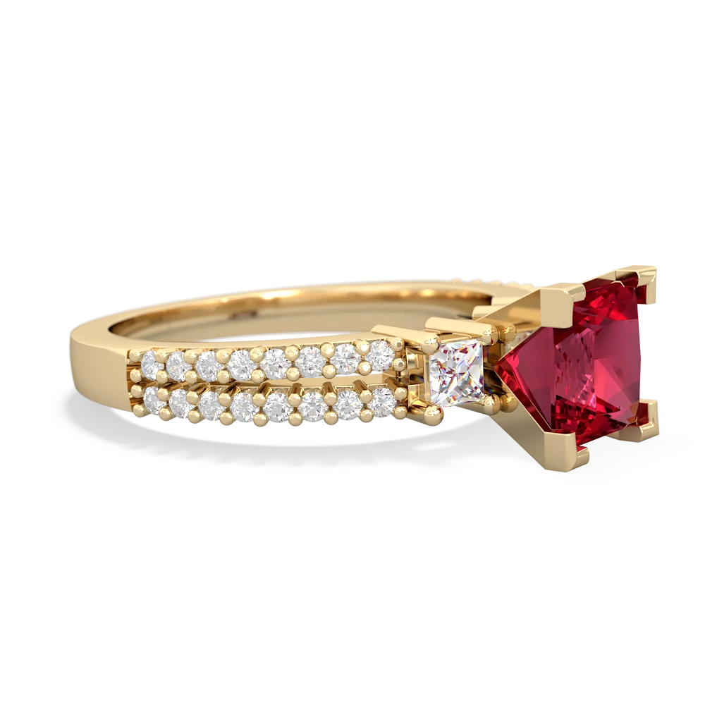 Lab Ruby Classic 6Mm Princess Engagement 14K Yellow Gold ring R26436SQ