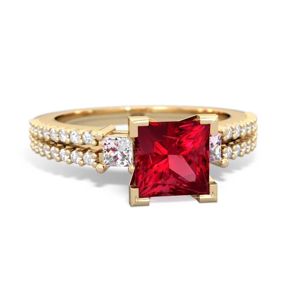 Lab Ruby Classic 6Mm Princess Engagement 14K Yellow Gold ring R26436SQ