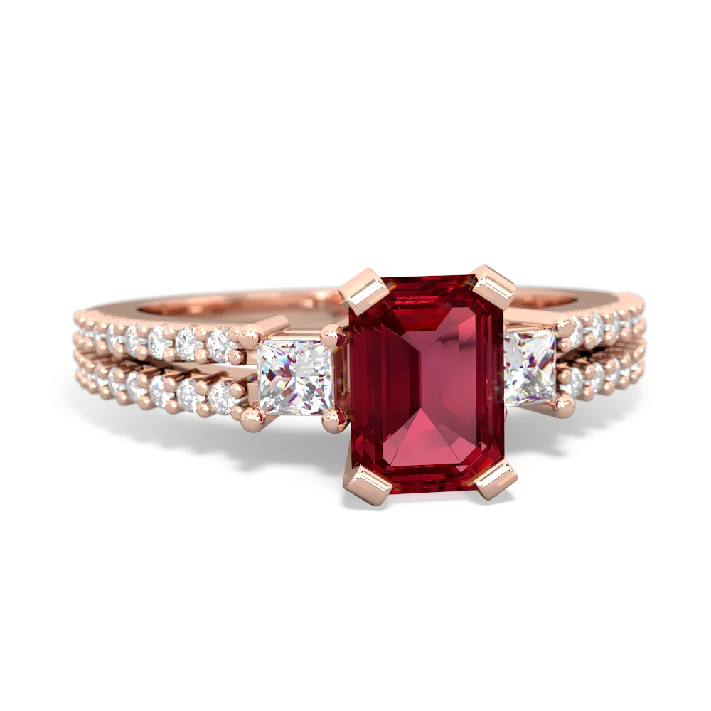 Lab Ruby Classic 7X5mm Emerald-Cut Engagement 14K Rose Gold ring R26437EM