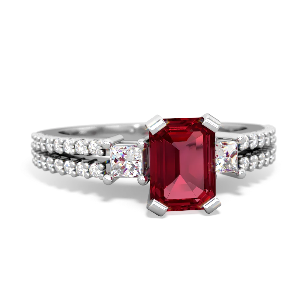 Lab Ruby Classic 7X5mm Emerald-Cut Engagement 14K White Gold ring R26437EM