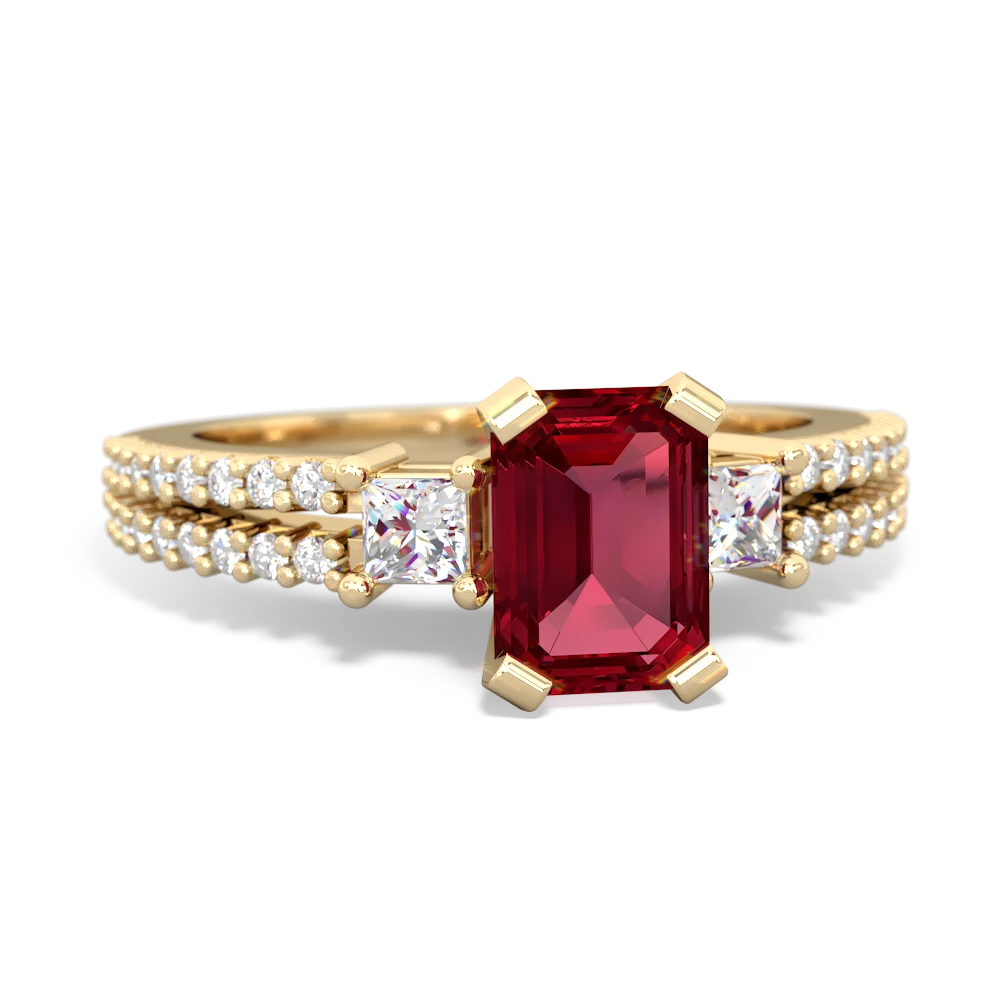 Lab Ruby Classic 7X5mm Emerald-Cut Engagement 14K Yellow Gold ring R26437EM