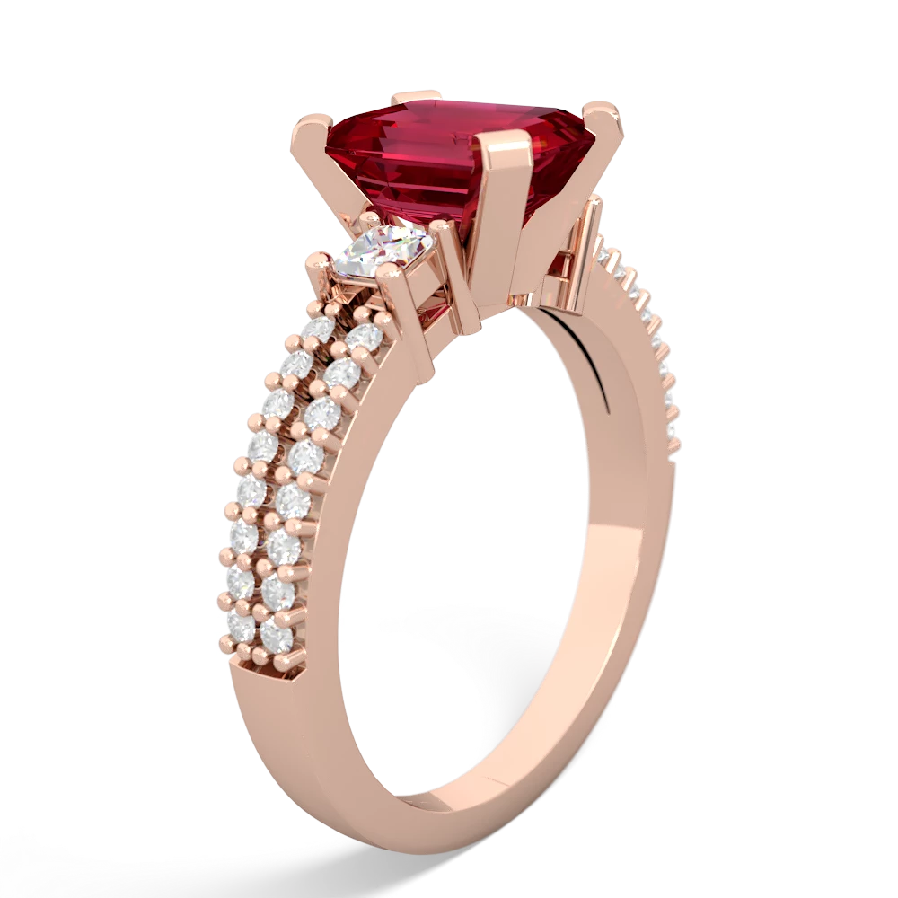 Lab Ruby Classic 8X6mm Emerald-Cut Engagement 14K Rose Gold ring R26438EM