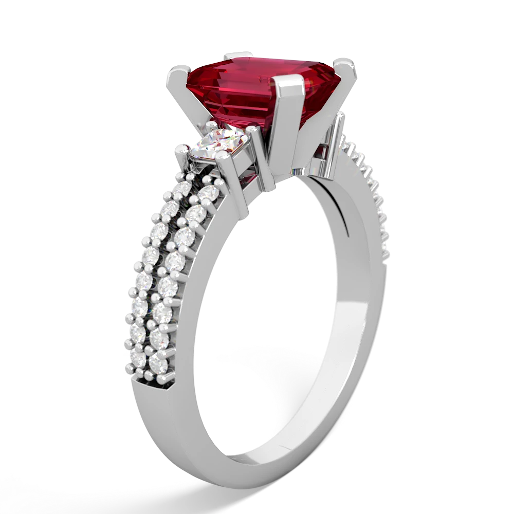 Lab Ruby Classic 8X6mm Emerald-Cut Engagement 14K White Gold ring R26438EM