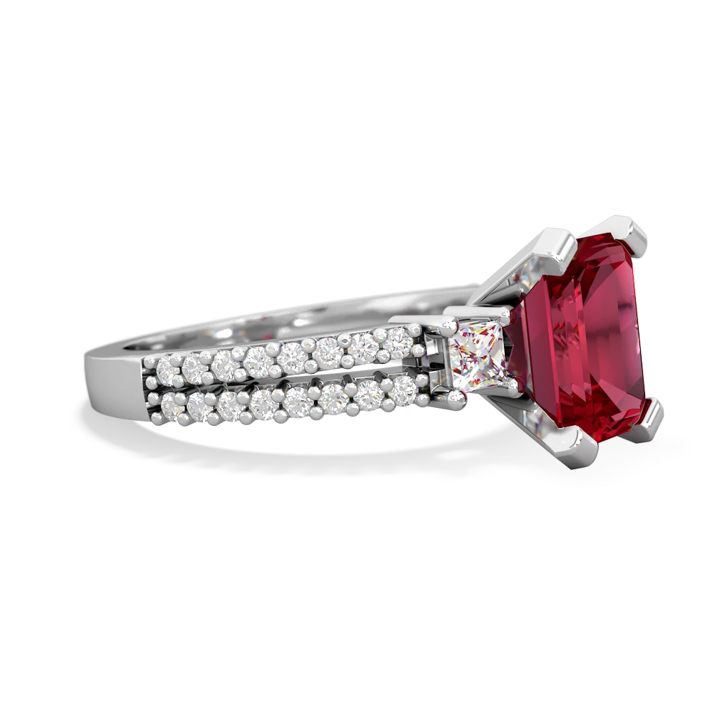 Lab Ruby Classic 8X6mm Emerald-Cut Engagement 14K White Gold ring R26438EM