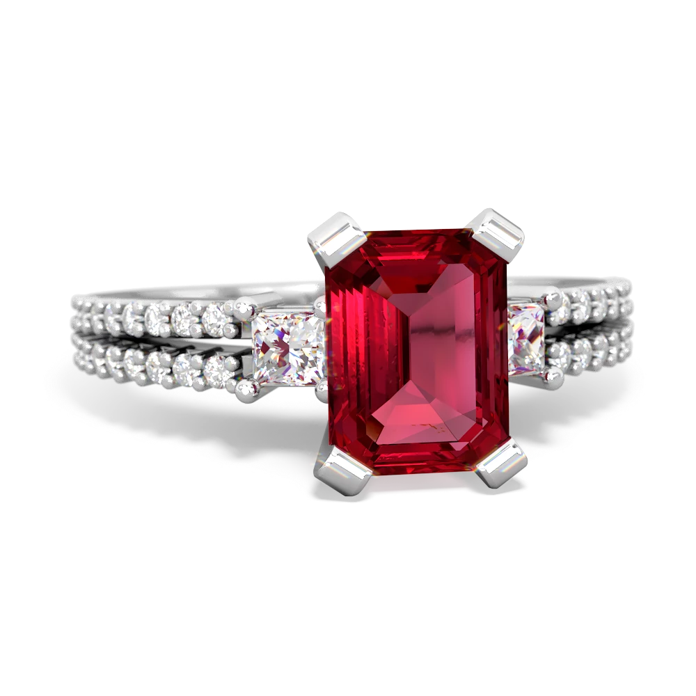 Lab Ruby Classic 8X6mm Emerald-Cut Engagement 14K White Gold ring R26438EM