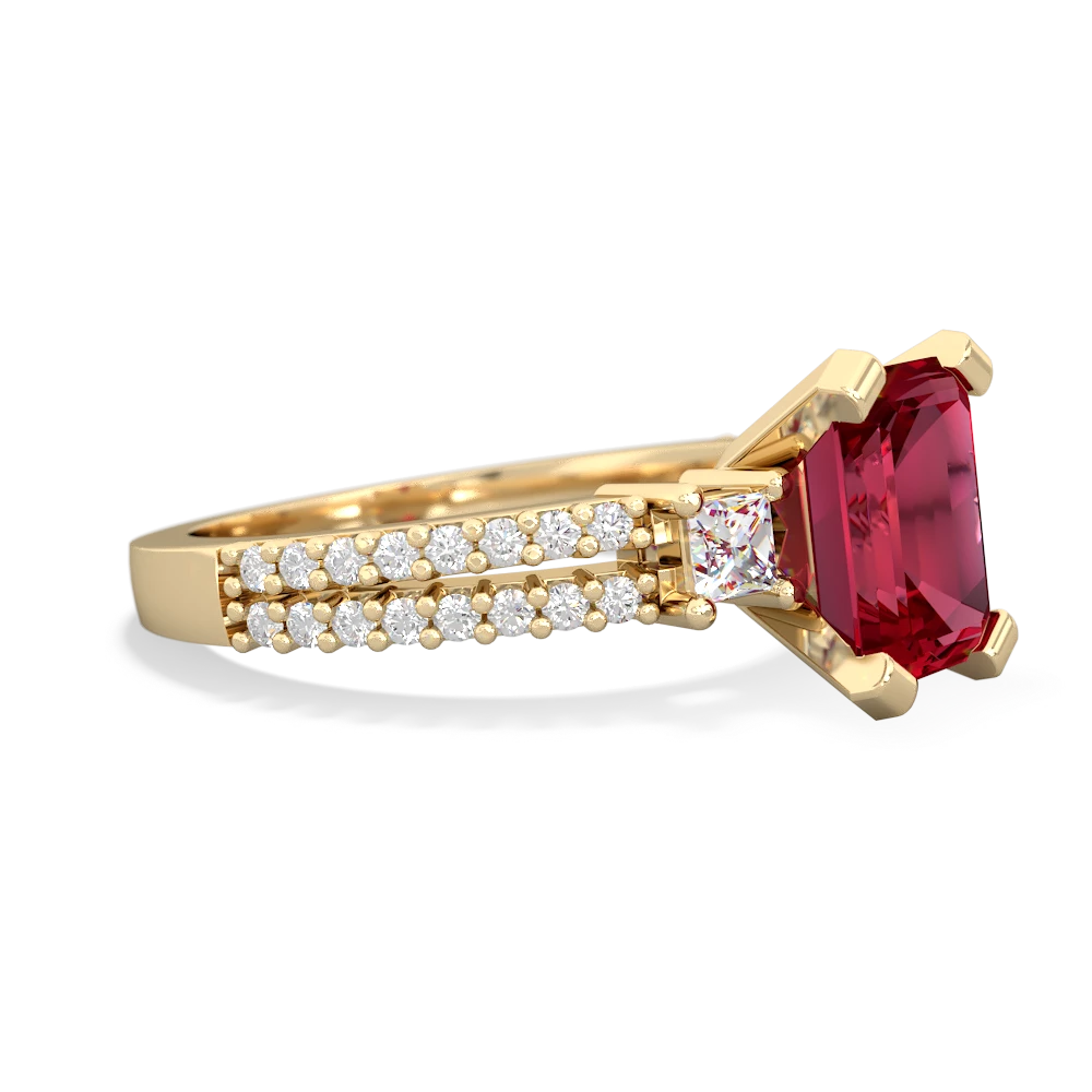 Lab Ruby Classic 8X6mm Emerald-Cut Engagement 14K Yellow Gold ring R26438EM