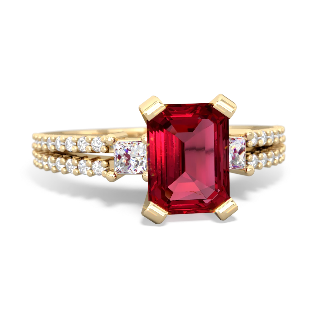 Lab Ruby Classic 8X6mm Emerald-Cut Engagement 14K Yellow Gold ring R26438EM