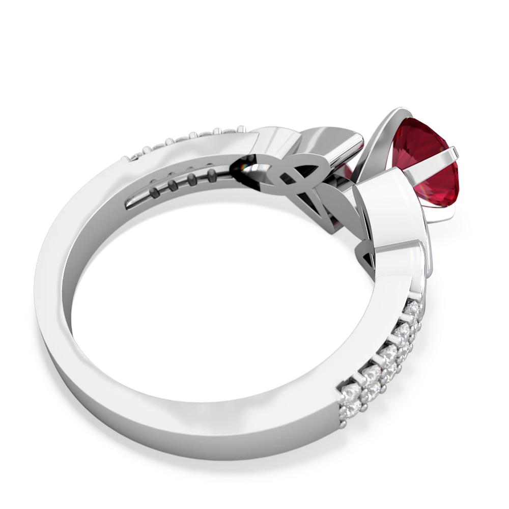Lab Ruby Celtic Knot 6Mm Round Engagement 14K White Gold ring R26446RD
