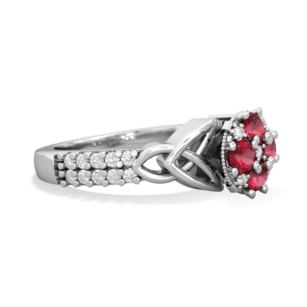 Lab Ruby Celtic Knot Cluster Engagement 14K White Gold ring R26443RD