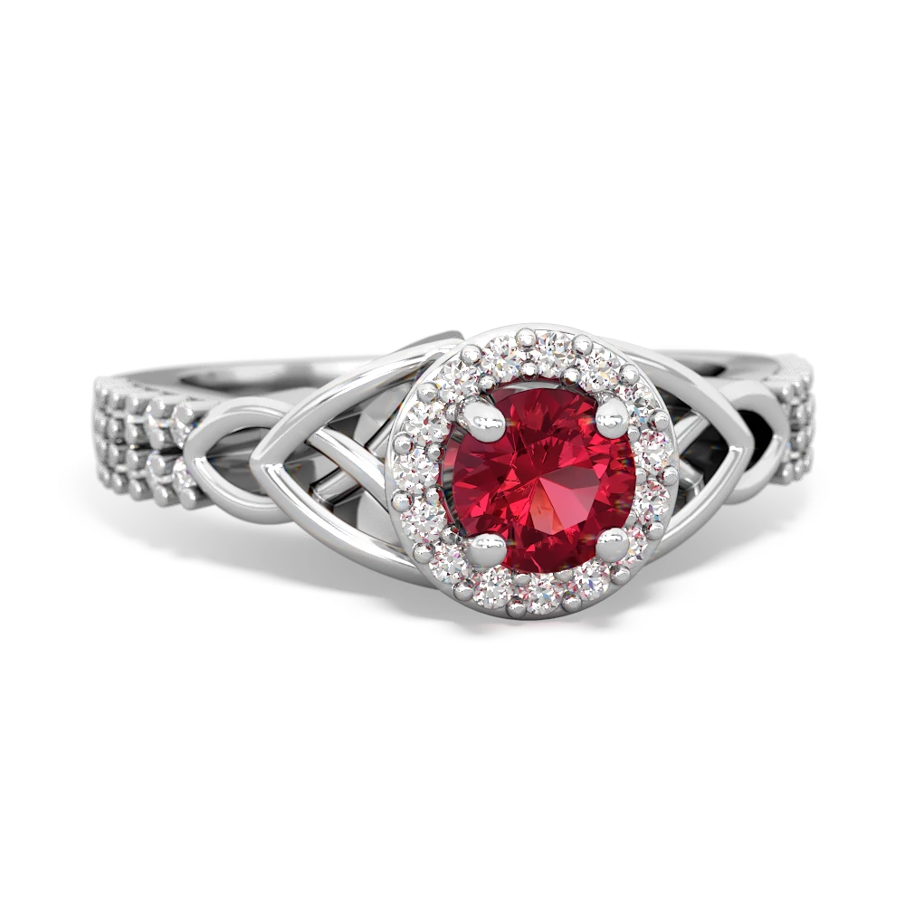 Lab Ruby Celtic Knot Halo 14K White Gold ring R26445RH