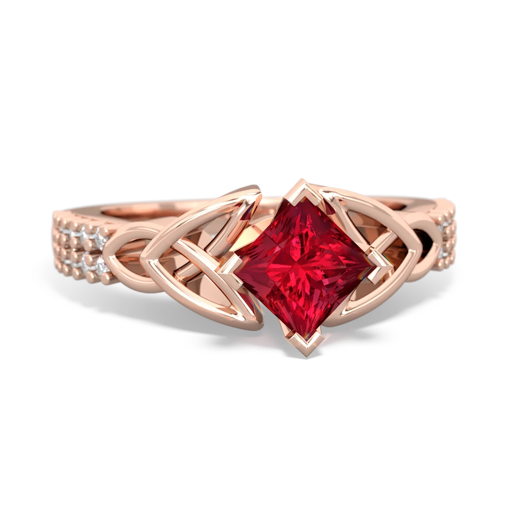 Lab Ruby Celtic Knot 5Mm Square Engagement 14K Rose Gold ring R26445SQ