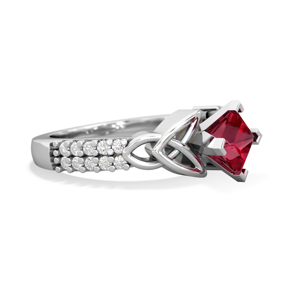 Lab Ruby Celtic Knot 5Mm Square Engagement 14K White Gold ring R26445SQ