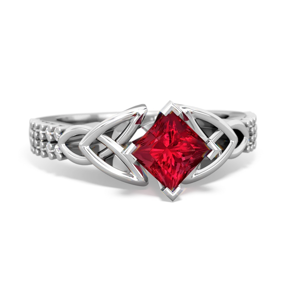 Lab Ruby Celtic Knot 5Mm Square Engagement 14K White Gold ring R26445SQ