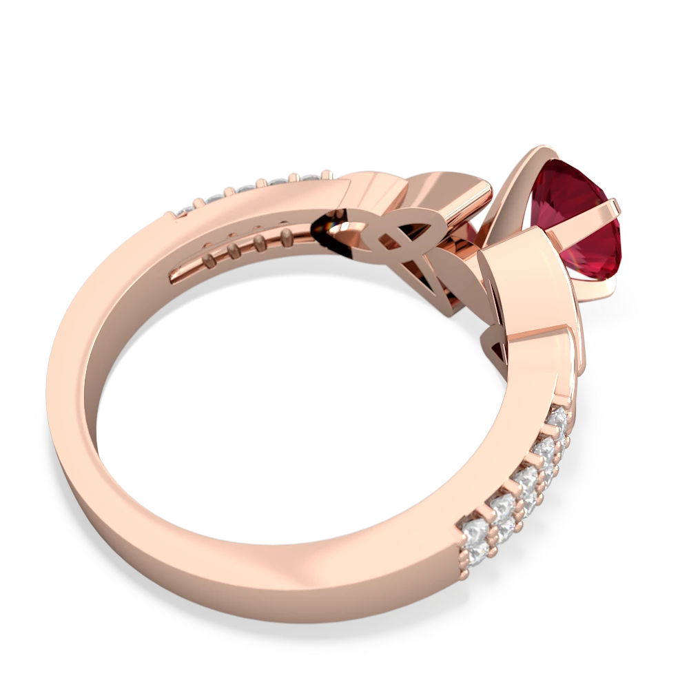 Lab Ruby Celtic Knot 6Mm Round Engagement 14K Rose Gold ring R26446RD