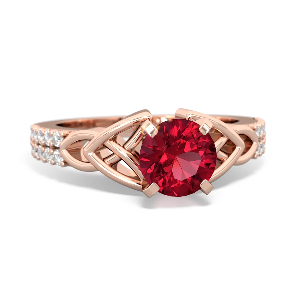 Lab Ruby Celtic Knot 6Mm Round Engagement 14K Rose Gold ring R26446RD