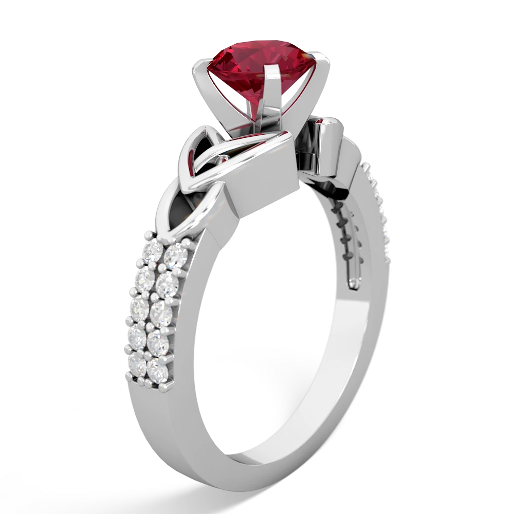 Lab Ruby Celtic Knot 6Mm Round Engagement 14K White Gold ring R26446RD