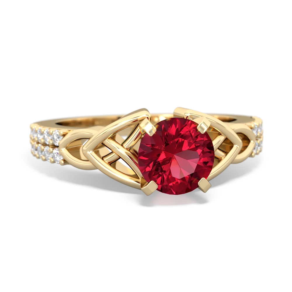 Lab Ruby Celtic Knot 6Mm Round Engagement 14K Yellow Gold ring R26446RD