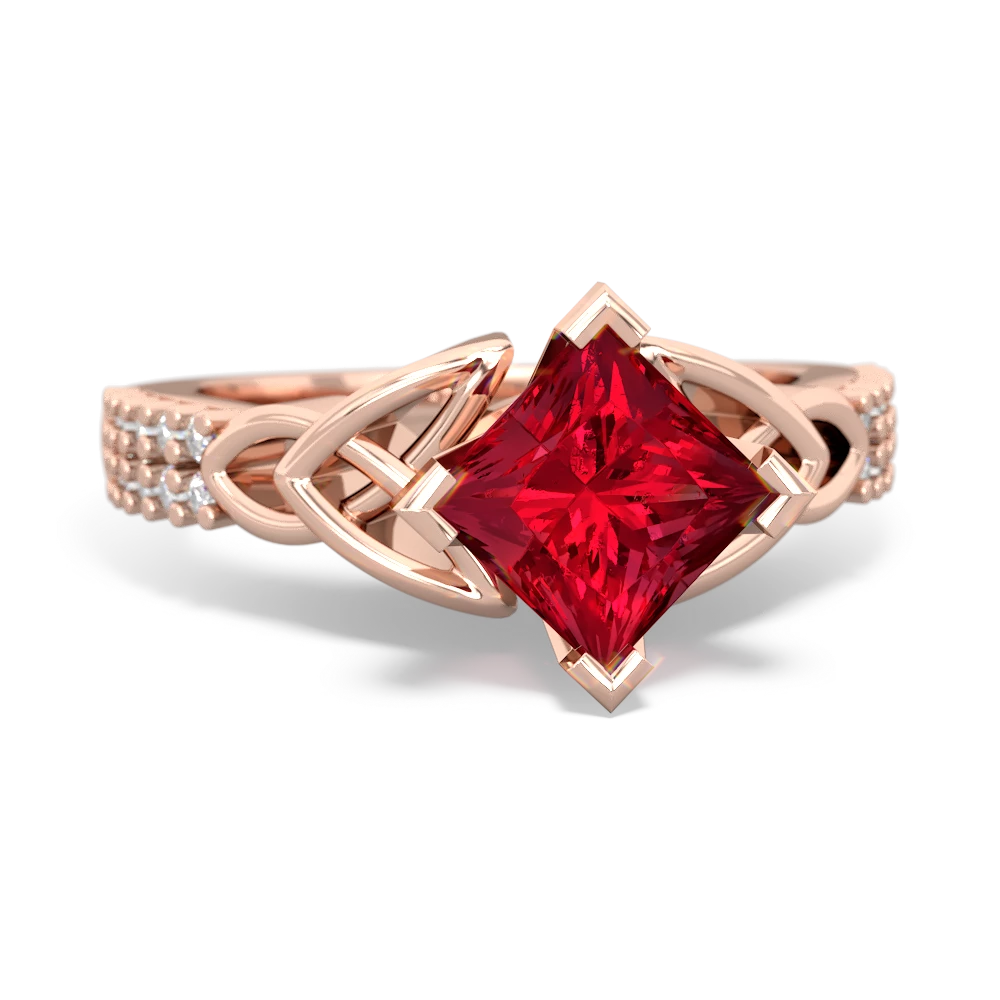 Lab Ruby Celtic Knot 6Mm Princess Engagement 14K Rose Gold ring R26446SQ