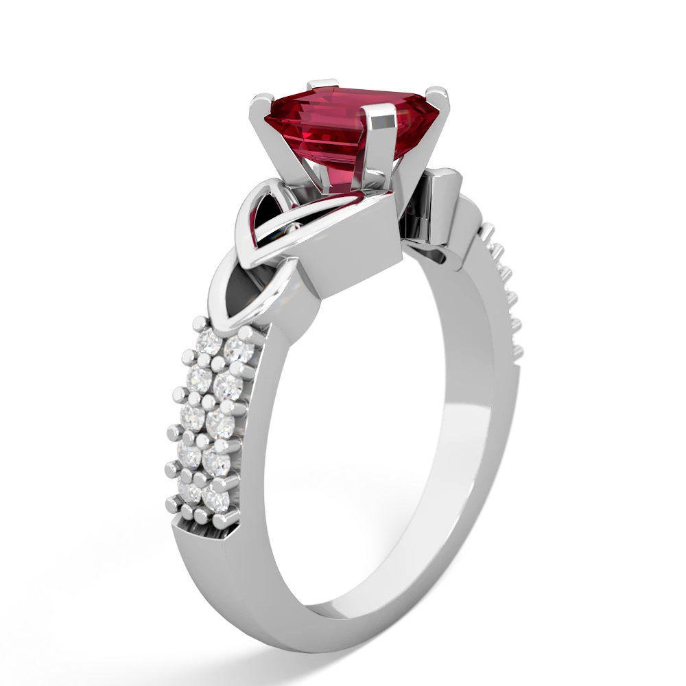 Lab Ruby Celtic Knot 7X5 Emerald-Cut Engagement 14K White Gold ring R26447EM