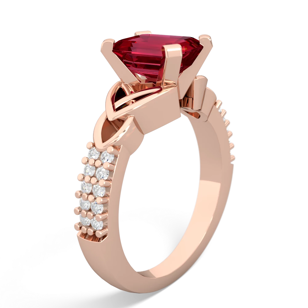 Lab Ruby Celtic Knot 8X6 Emerald-Cut Engagement 14K Rose Gold ring R26448EM