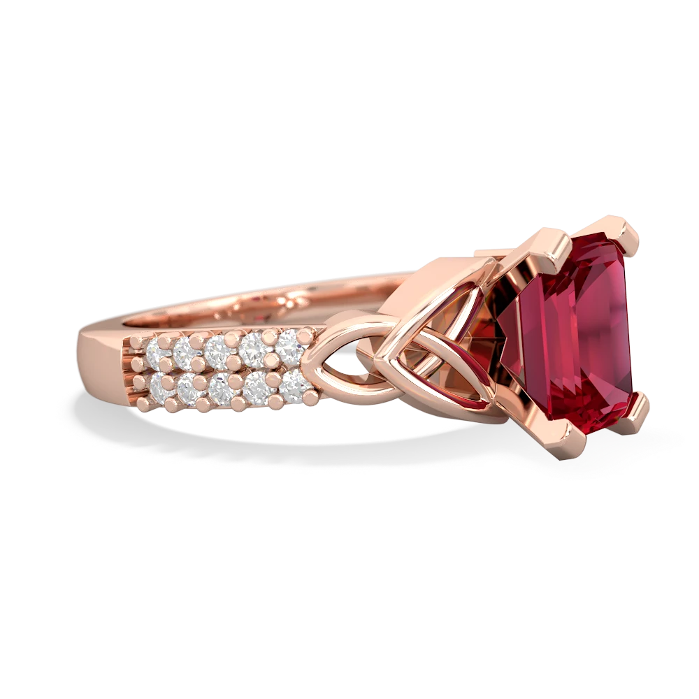 Lab Ruby Celtic Knot 8X6 Emerald-Cut Engagement 14K Rose Gold ring R26448EM