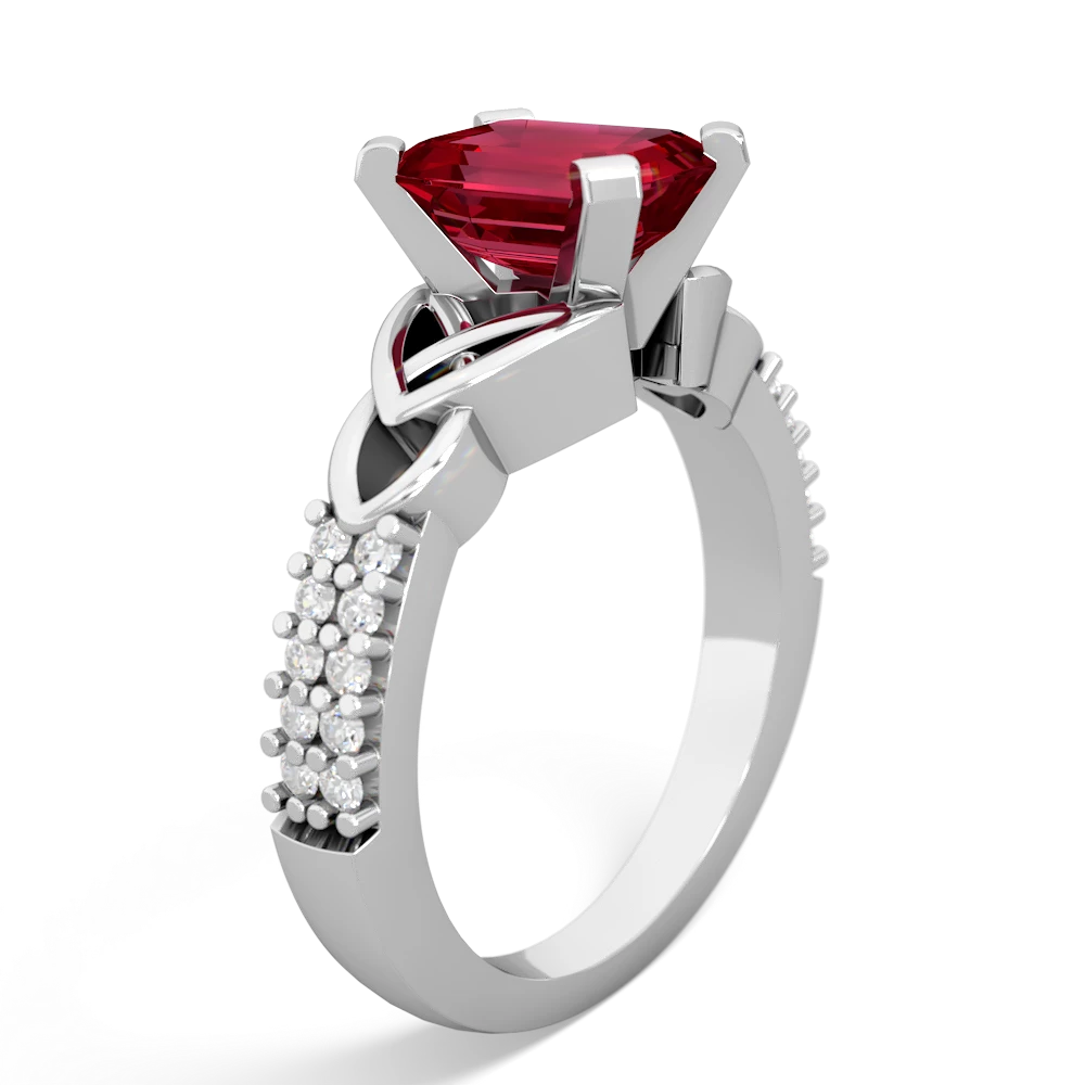 Lab Ruby Celtic Knot 8X6 Emerald-Cut Engagement 14K White Gold ring R26448EM